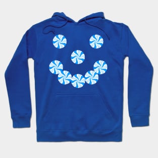 Blue Peppermint Holiday Candy Smiling Face Hoodie